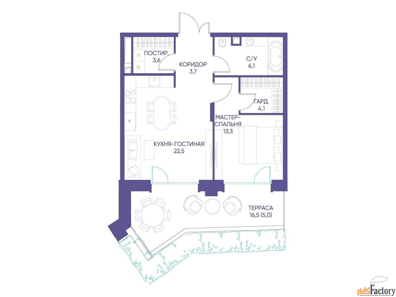 1 - комн. квартира, 58.3 м², 2/12 эт.