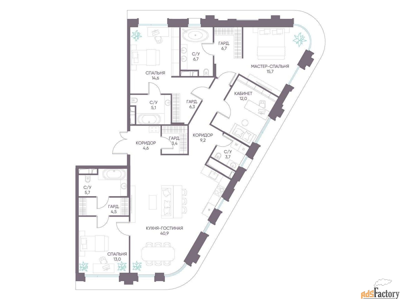 4 - комн.  квартира, 152.1 м², 3/12 эт.