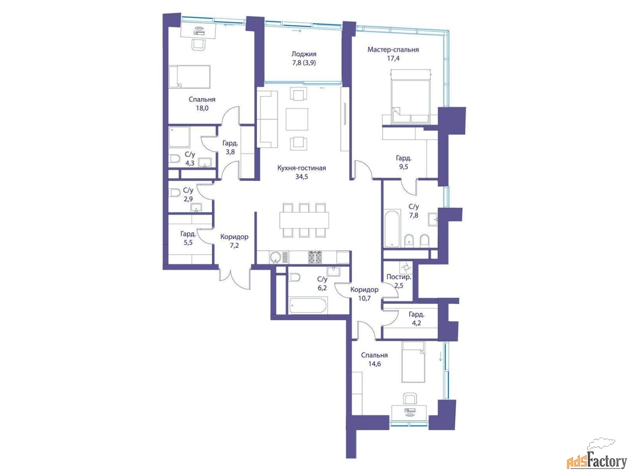 3 - комн. квартира, 152.5 м², 10/12 эт.