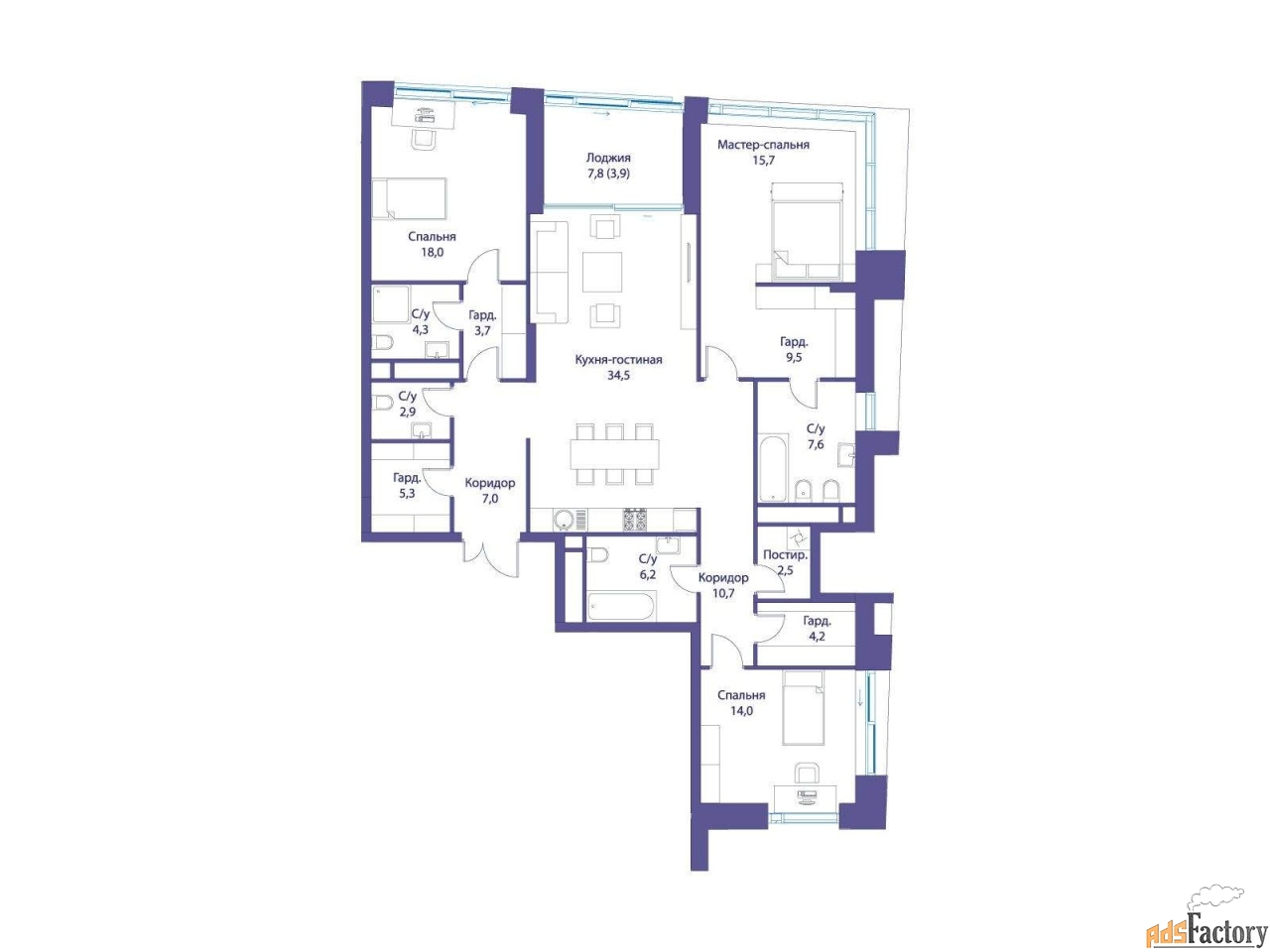 3 - комн. квартира, 150 м², 9/12 эт.