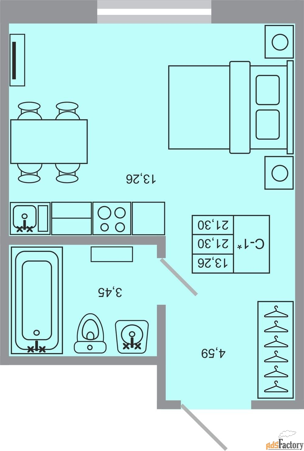 1 - комн. квартира, 21.3 м², 4/17 эт.