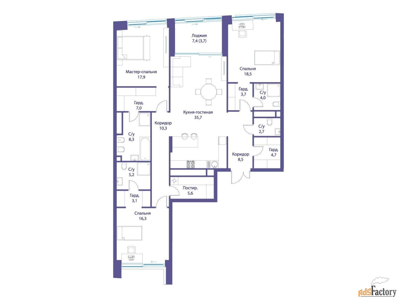 3 - комн. квартира, 148.4 м², 9/14 эт.