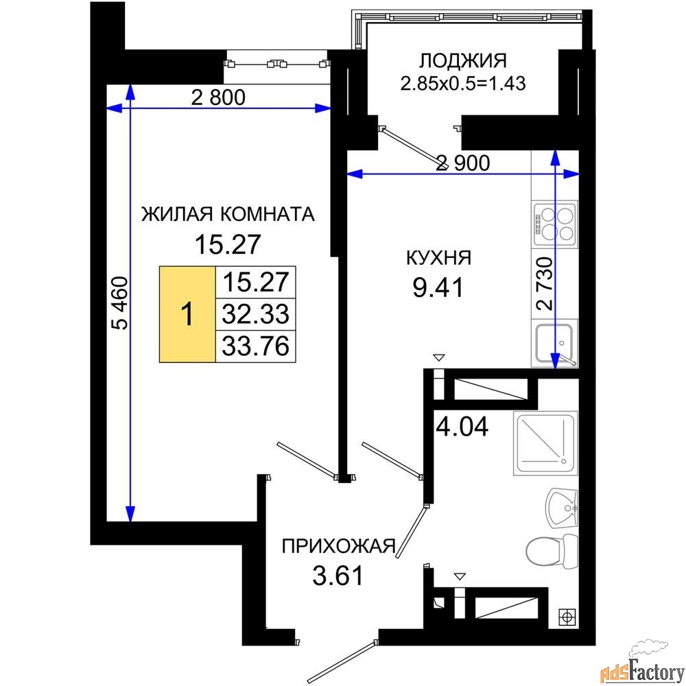 1 - комн. квартира, 33.76 м², 25/25 эт.