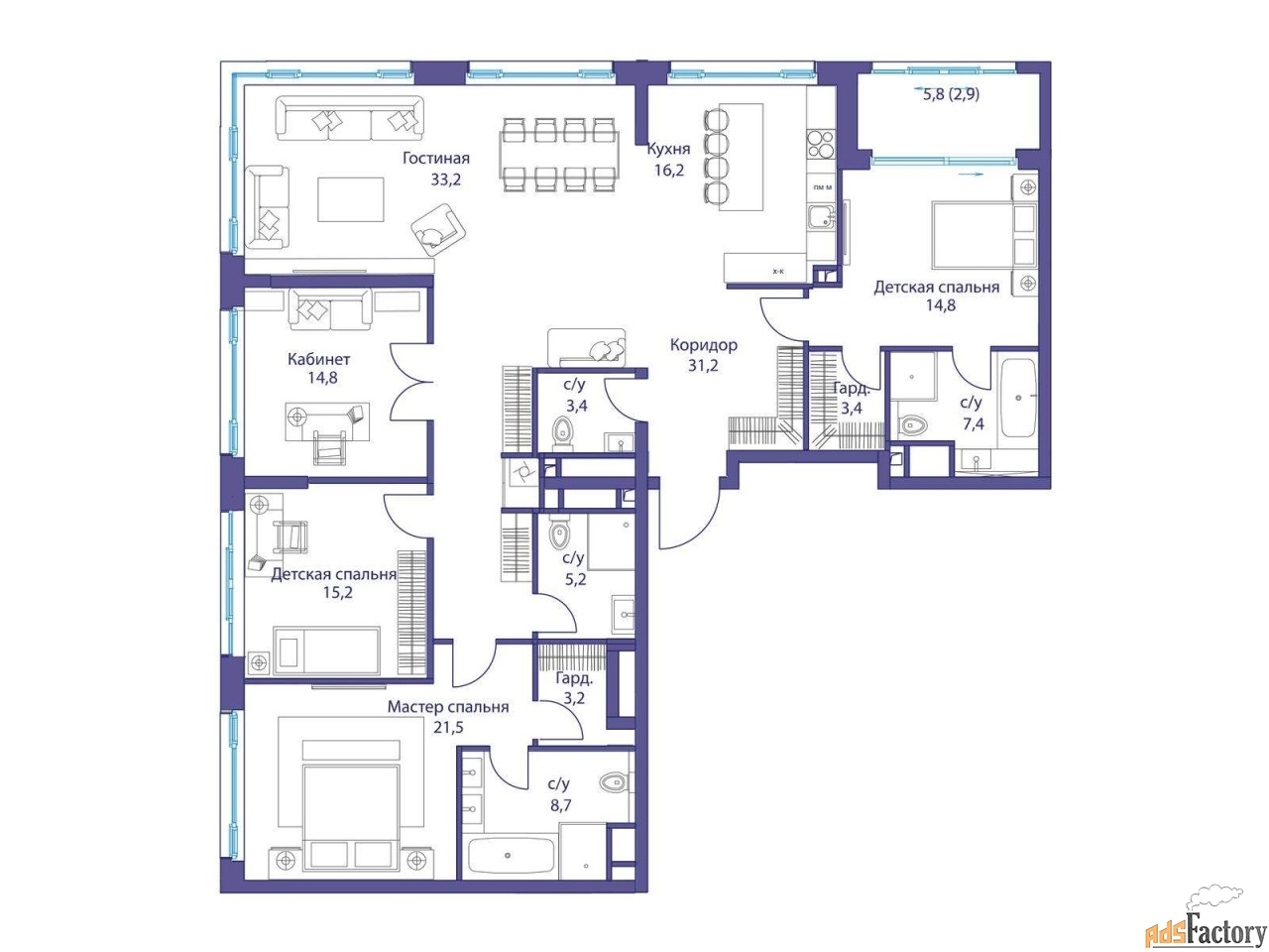 5 - комн. квартира, 179.4 м², 10/12 эт.