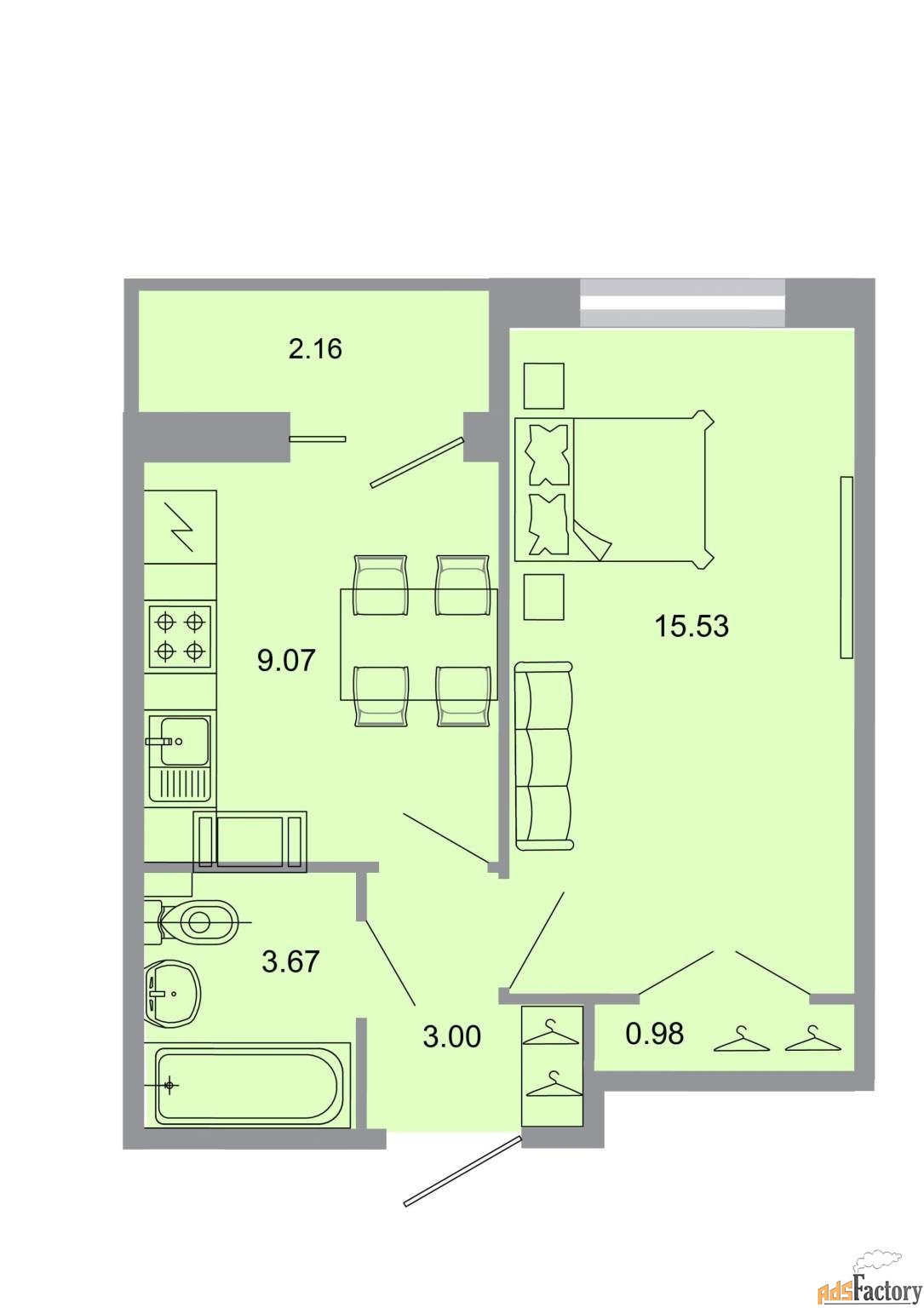 1 - комн. квартира, 32.4 м², 17/20 эт.