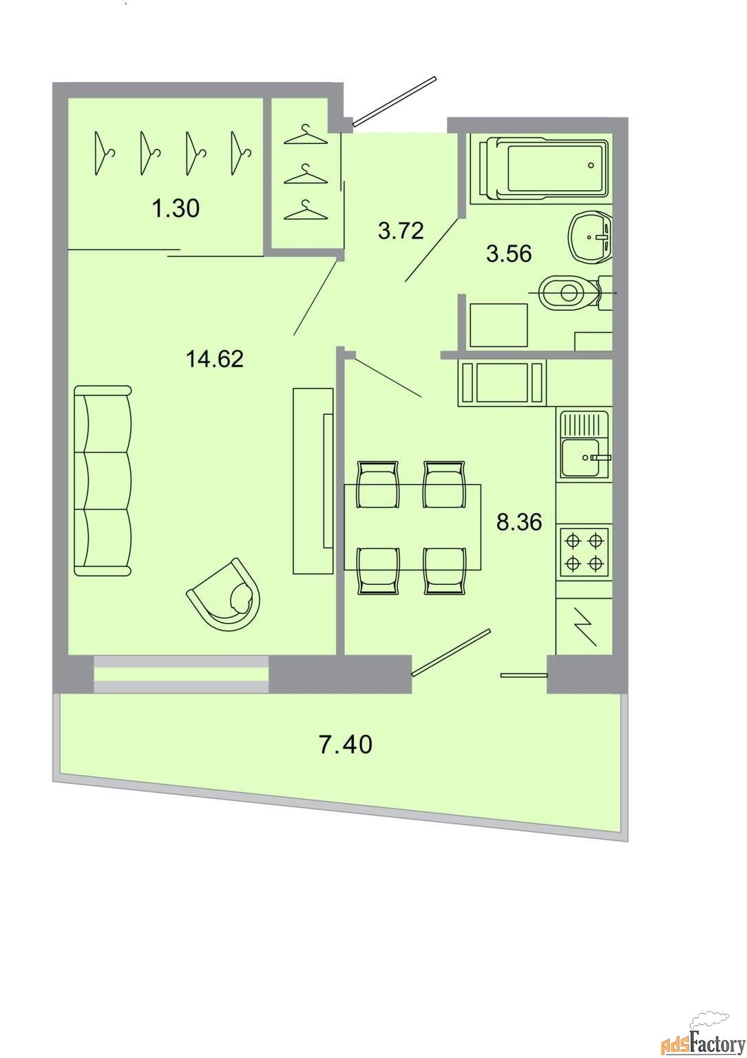 1 - комн. квартира, 33.1 м², 15/15 эт.