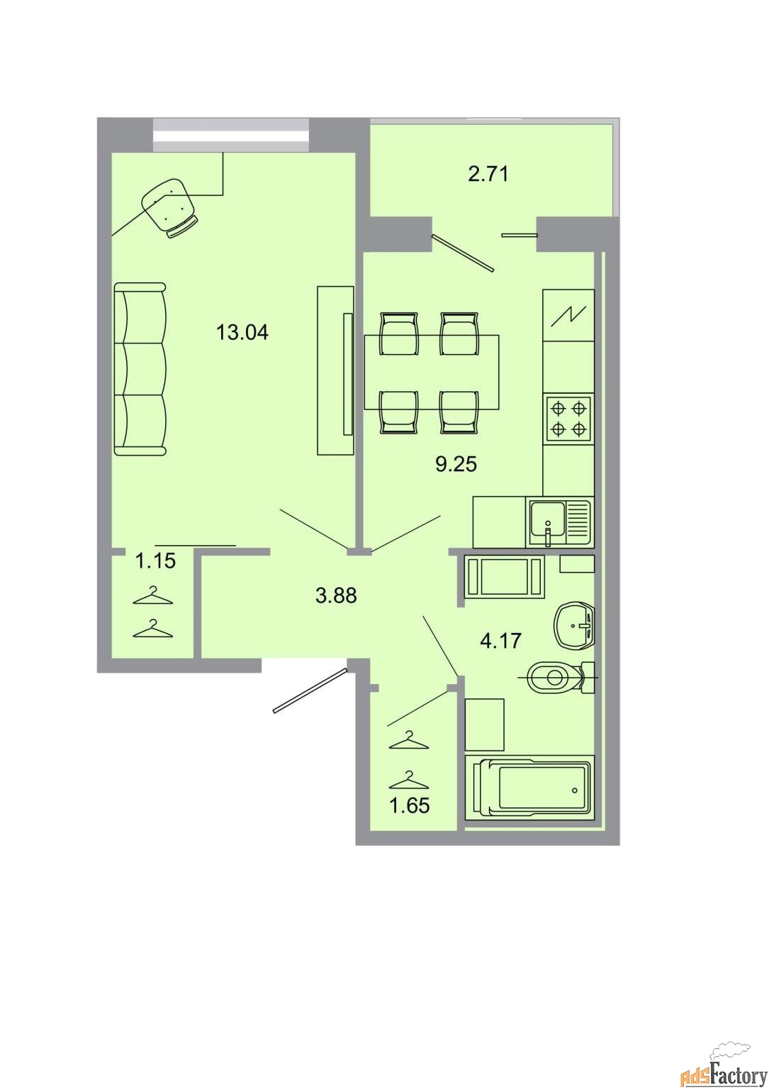 1 - комн. квартира, 33.3 м², 15/15 эт.