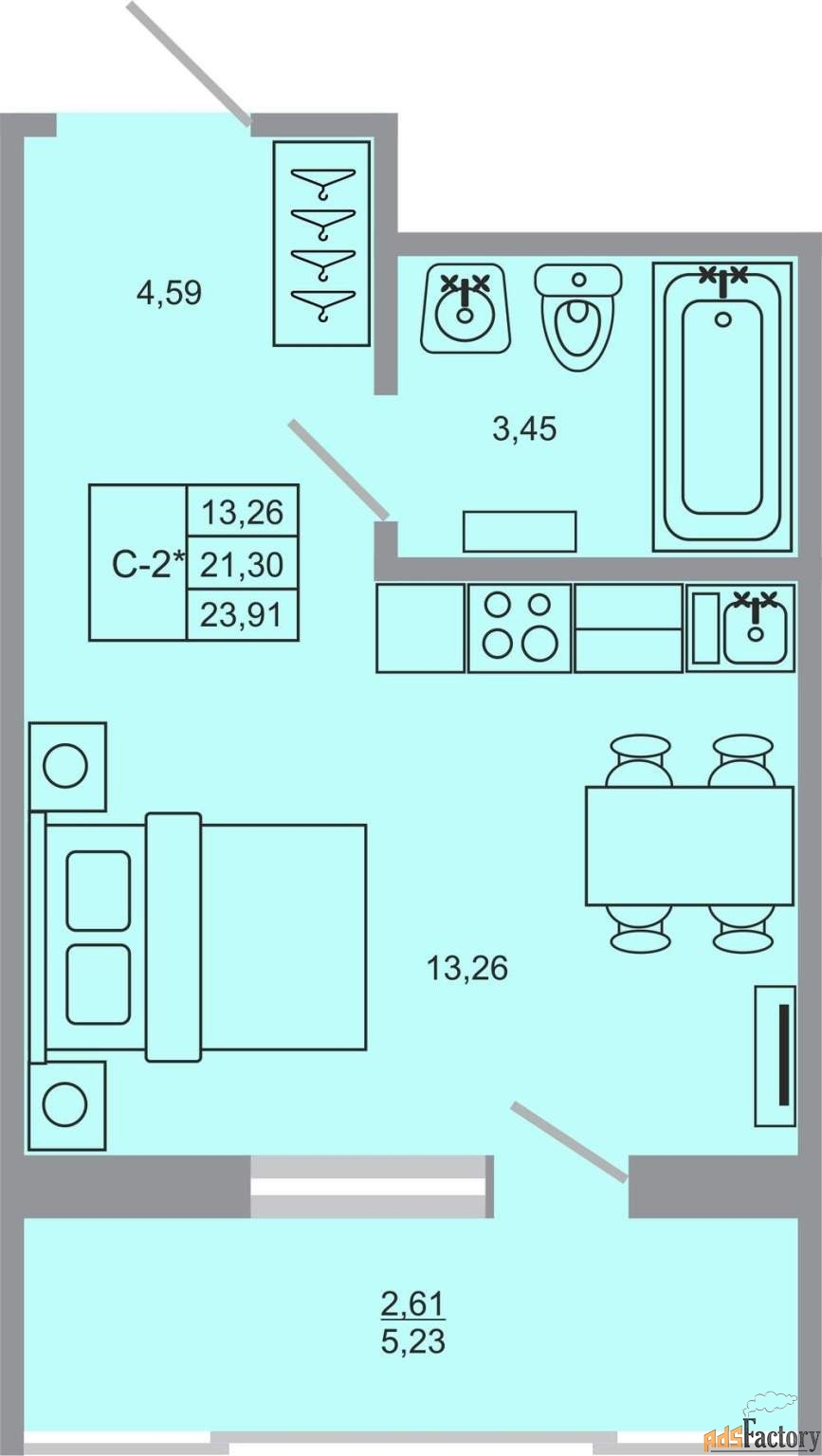 1 - комн. квартира, 23.91 м², 16/17 эт.