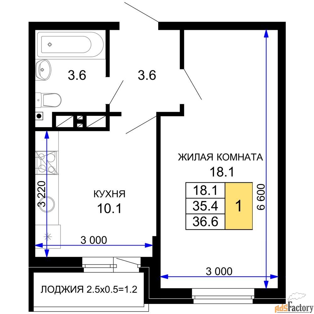 1 - комн.  квартира, 37.7 м², 13/16 эт.