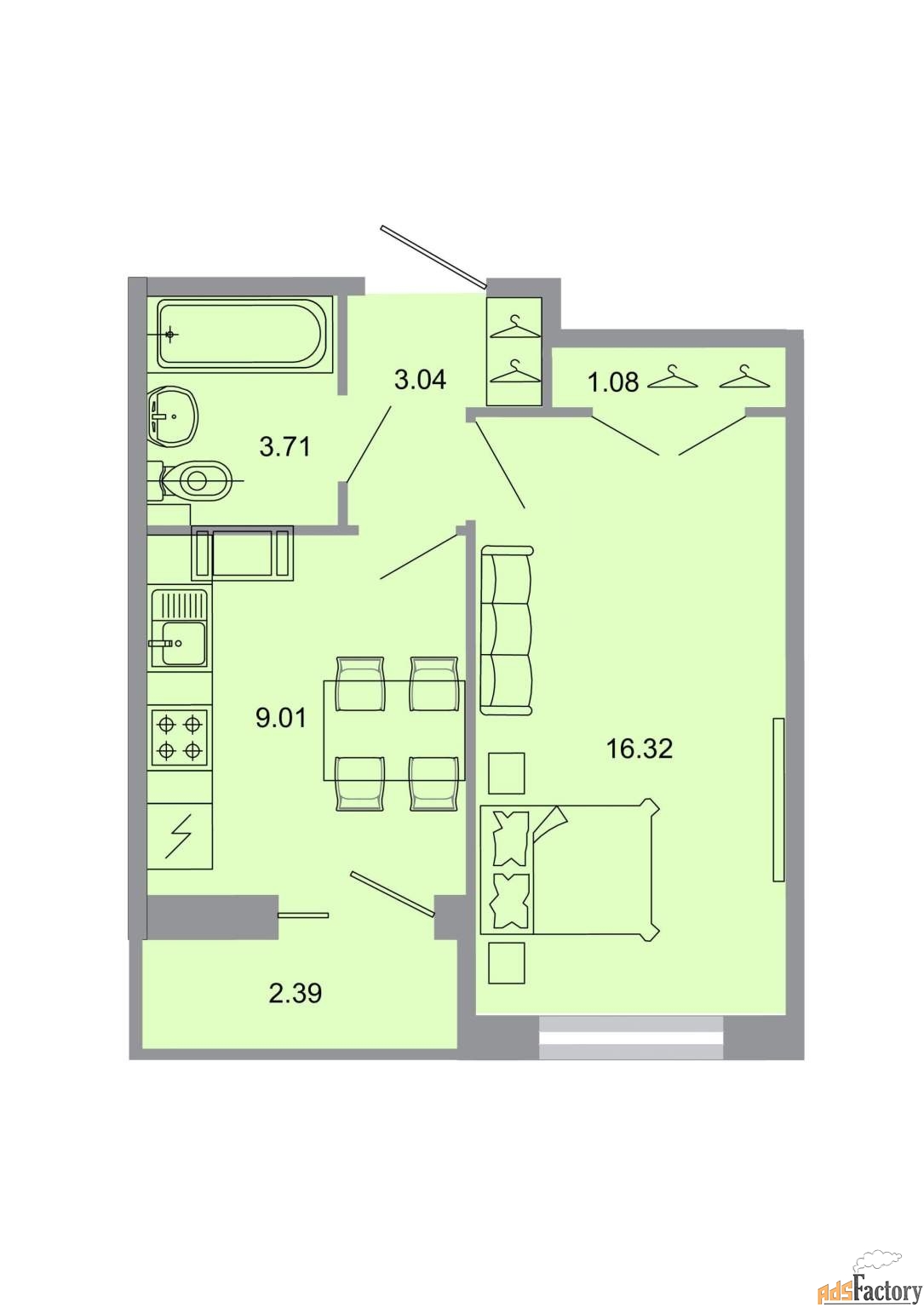 1 - комн.  квартира, 33.7 м², 18/20 эт.