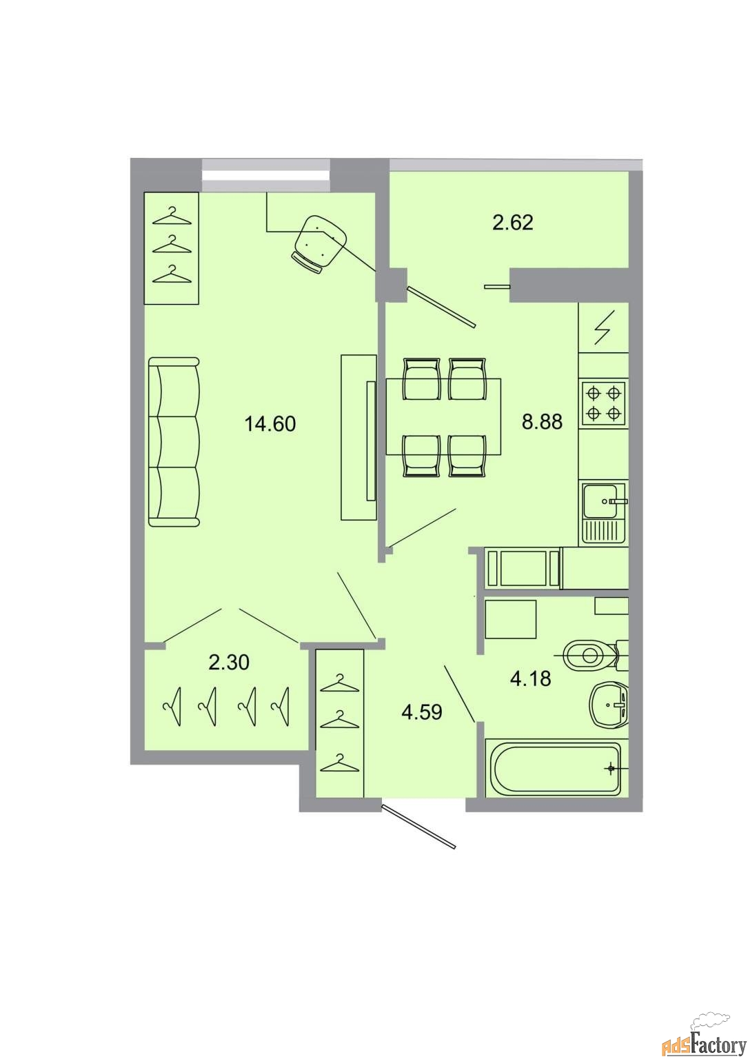 1 - комн.  квартира, 34.8 м², 15/15 эт.