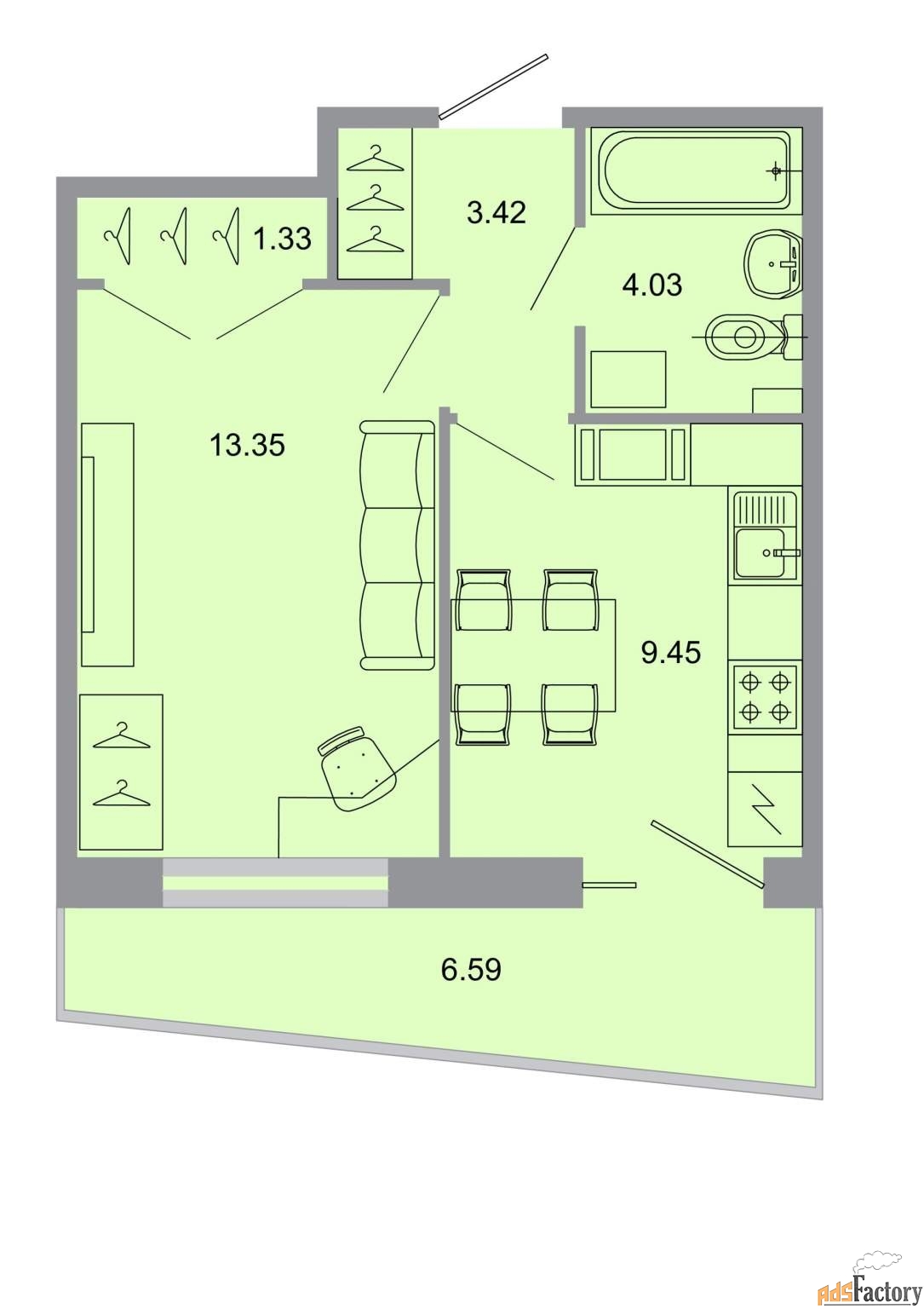1 - комн. квартира, 32.8 м², 15/15 эт.