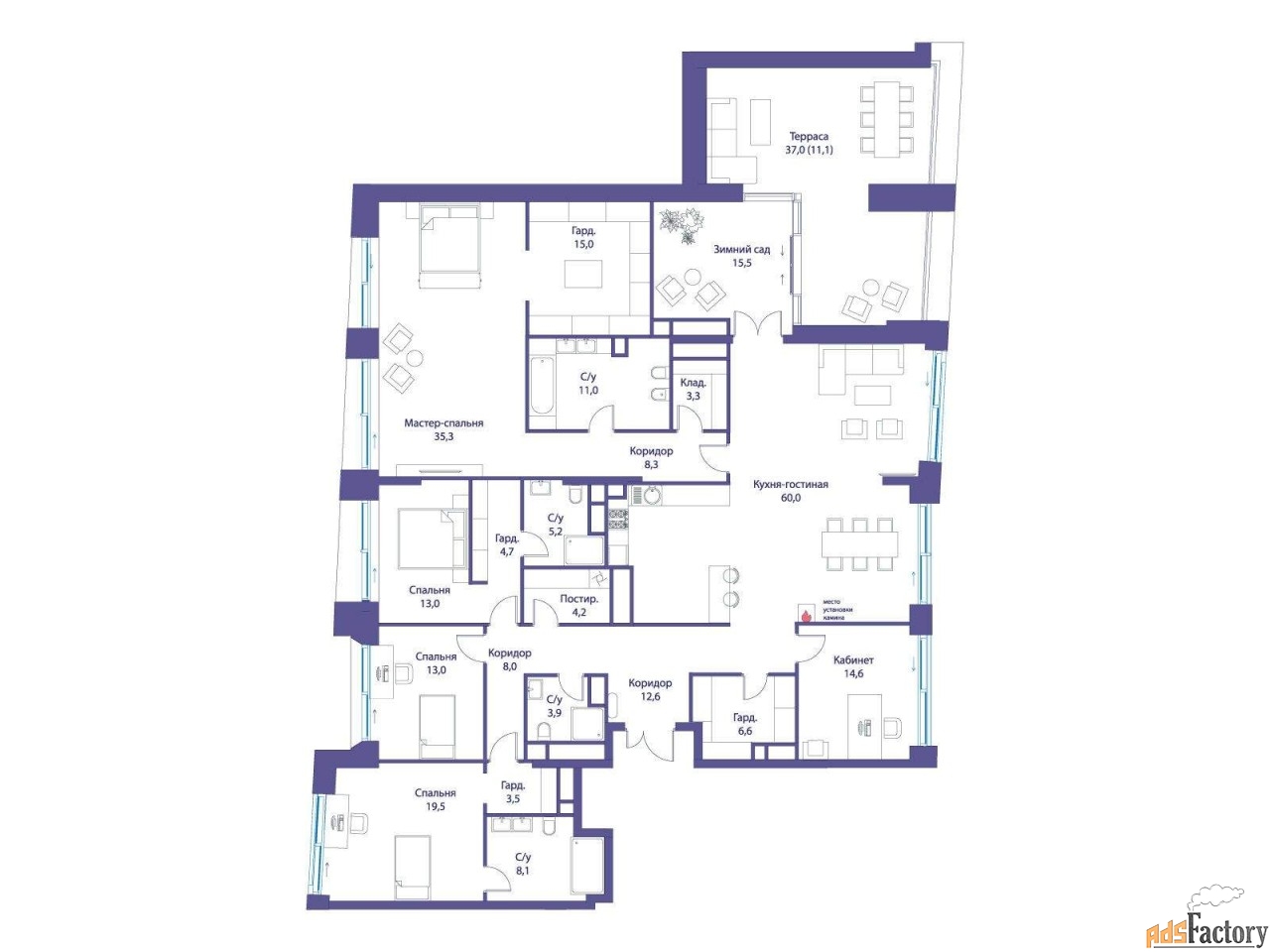 6 - комн. квартира, 276.4 м², 13/16 эт.