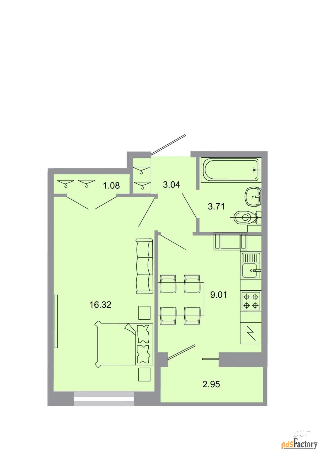 1 - комн. квартира, 33.9 м², 7/20 эт.