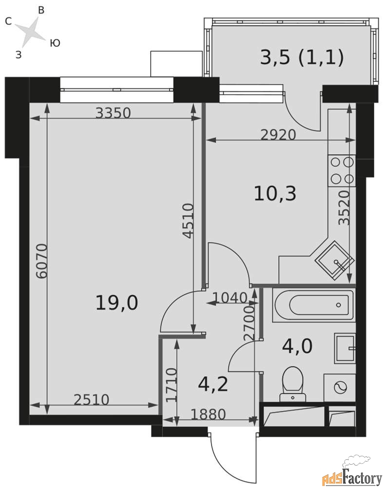 1 - комн. квартира, 38.6 м², 8/22 эт.