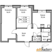 2 - комн.  квартира, 53 м², 1/24 эт.