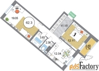 2 - комн.  квартира, 62.3 м², 6/12 эт.