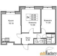 2 - комн.  квартира, 54.9 м², 1/17 эт.