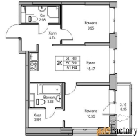 2 - комн.  квартира, 50.69 м², 2/23 эт.