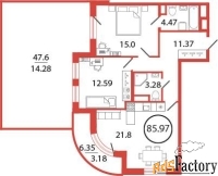 2 - комн.  квартира, 85.97 м², 2/12 эт.