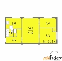 3 - комн.  квартира, 41 м², 2/4 эт.