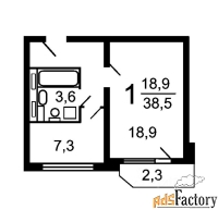 1 - комн.  квартира, 38.5 м², 8/17 эт.