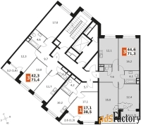3 - комн.  квартира, 71.2 м², 8/9 эт.