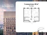 1 - комн.  квартира, 44 м², 9/13 эт.