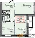 2 - комн.  квартира, 62.3 м², 2/12 эт.