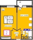 1 - комн.  квартира, 46.2 м², 2/12 эт.