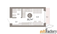 1 - комн.  квартира, 20.7 м², 3/9 эт.