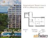 3 - комн.  квартира, 75.5 м², 9/12 эт.