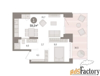 1 - комн.  квартира, 59.33 м², 1/9 эт.