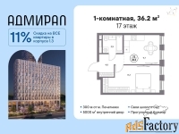 1 - комн.  квартира, 36.2 м², 17/19 эт.