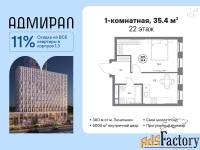 1 - комн.  квартира, 35.4 м², 22/23 эт.
