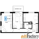 2 - комн.  квартира, 54.28 м², 8/9 эт.