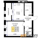 1 - комн.  квартира, 43.74 м², 3/7 эт.