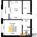 1 - комн.  квартира, 44.05 м², 2/7 эт.