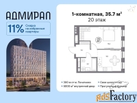1 - комн.  квартира, 35.7 м², 20/21 эт.
