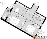 2 - комн.  квартира, 74 м², 7/16 эт.