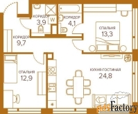 2 - комн.  квартира, 68.7 м², 6/13 эт.