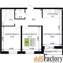 2 - комн.  квартира, 57.25 м², 2/16 эт.