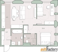 2 - комн.  квартира, 57.4 м², 3/13 эт.