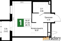 1 - комн.  квартира, 28.73 м², 22/22 эт.