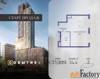 1 - комн.  квартира, 34.4 м², 2/10 эт.