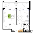 2 - комн.  квартира, 47 м², 3/9 эт.