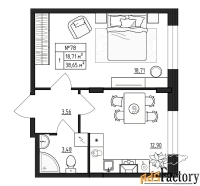 1 - комн.  квартира, 38.65 м², 1/4 эт.