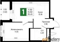 1 - комн.  квартира, 36.45 м², 12/22 эт.