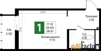 1 - комн.  квартира, 28.61 м², 4/22 эт.