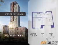 2 - комн.  квартира, 73.6 м², 9/28 эт.